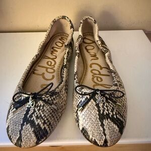 Sam Edelman Snake-Print Ballet Flats in Beige and Black